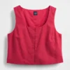 Linen-Blend Hook-Front Crop Shell Top