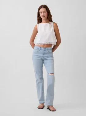 Linen-Blend Lace-Hem Crop Shell Top