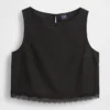 Linen-Blend Lace-Hem Crop Shell Top