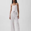 Linen-Blend Lace-Hem Pj Pants