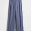 Linen-Blend Lace-Hem Pj Pants