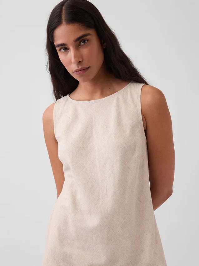 Linen-Blend Maxi Shift Dress