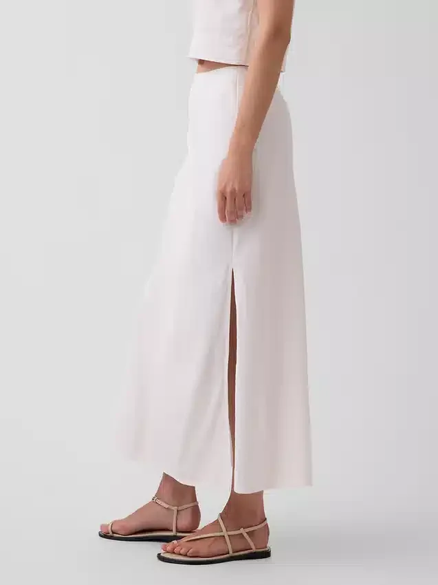 Linen-Blend Maxi Slip Skirt
