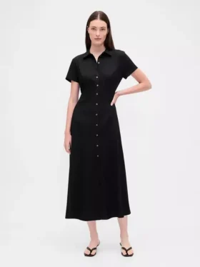 Linen-Blend Midi Shirtdress