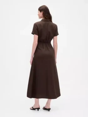 Linen-Blend Midi Shirtdress