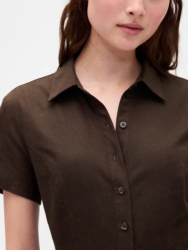 Linen-Blend Midi Shirtdress