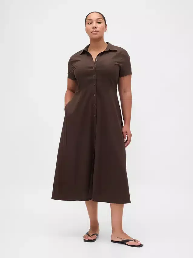 Linen-Blend Midi Shirtdress