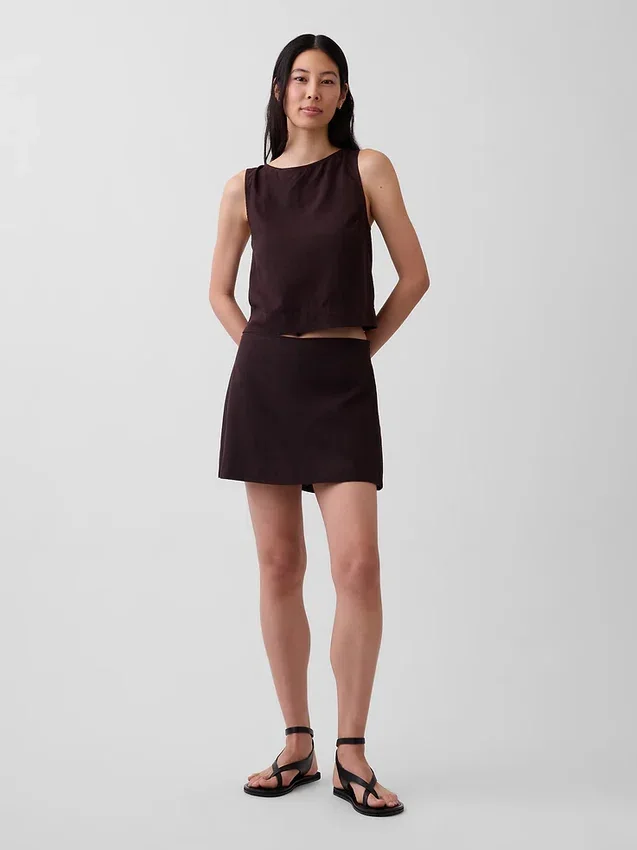 Linen-Blend Mini Skort