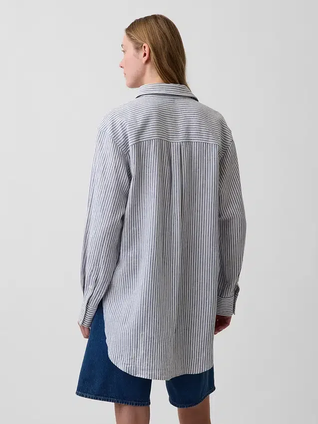 Linen-Blend Oversized Tunic Shirt