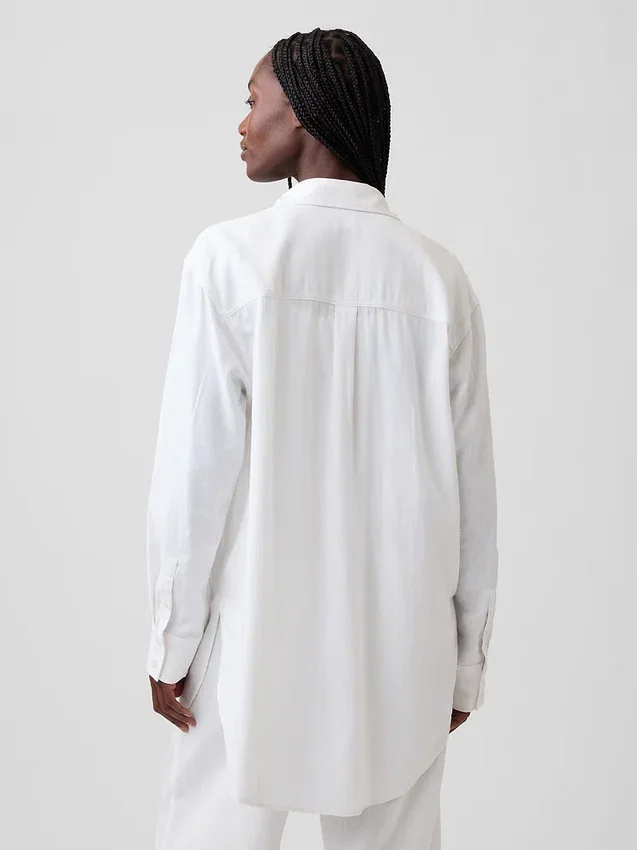 Linen-Blend Oversized Tunic Shirt