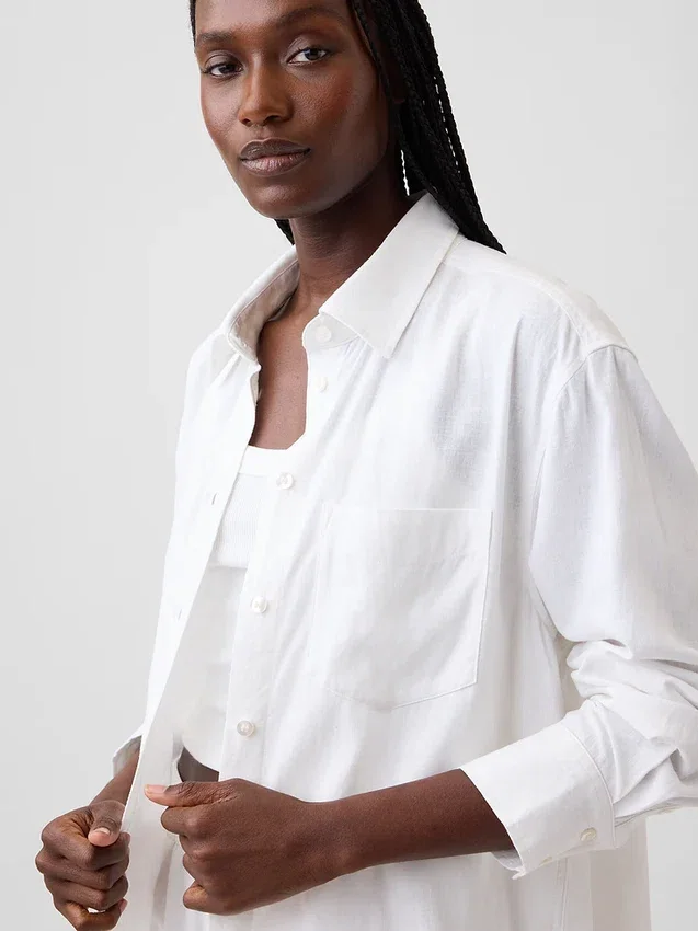 Linen-Blend Oversized Tunic Shirt