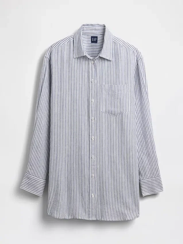 Linen-Blend Oversized Tunic Shirt