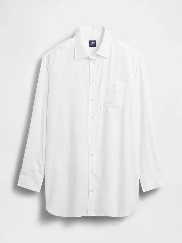 Linen-Blend Oversized Tunic Shirt