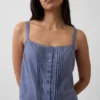 Linen-Blend Pintuck Crop Pj Tank Top