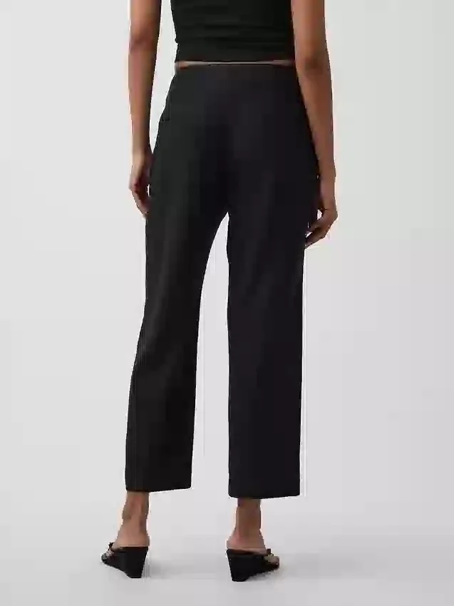 Linen-Blend Relaxed Straight Ankle Pants
