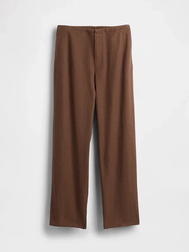 Linen-Blend Relaxed Straight Ankle Pants