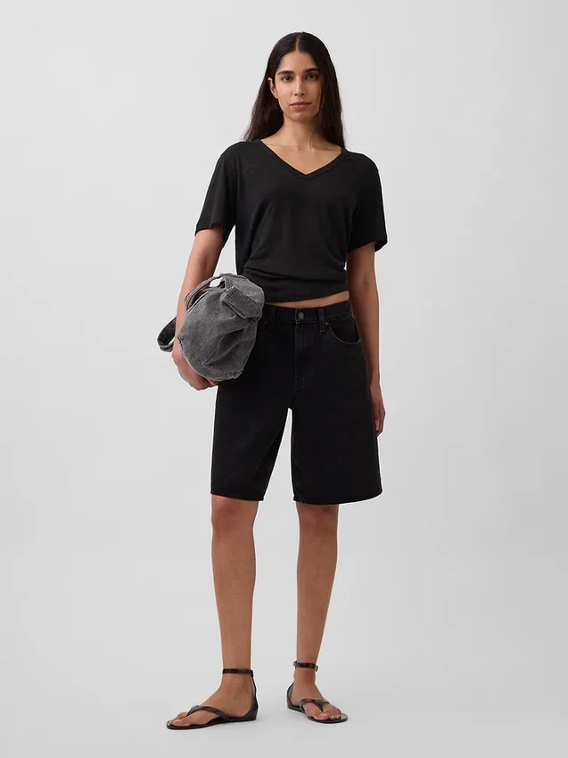 Linen-Blend Relaxed V-Neck T-Shirt