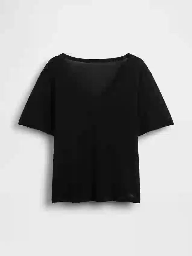 Linen-Blend Relaxed V-Neck T-Shirt