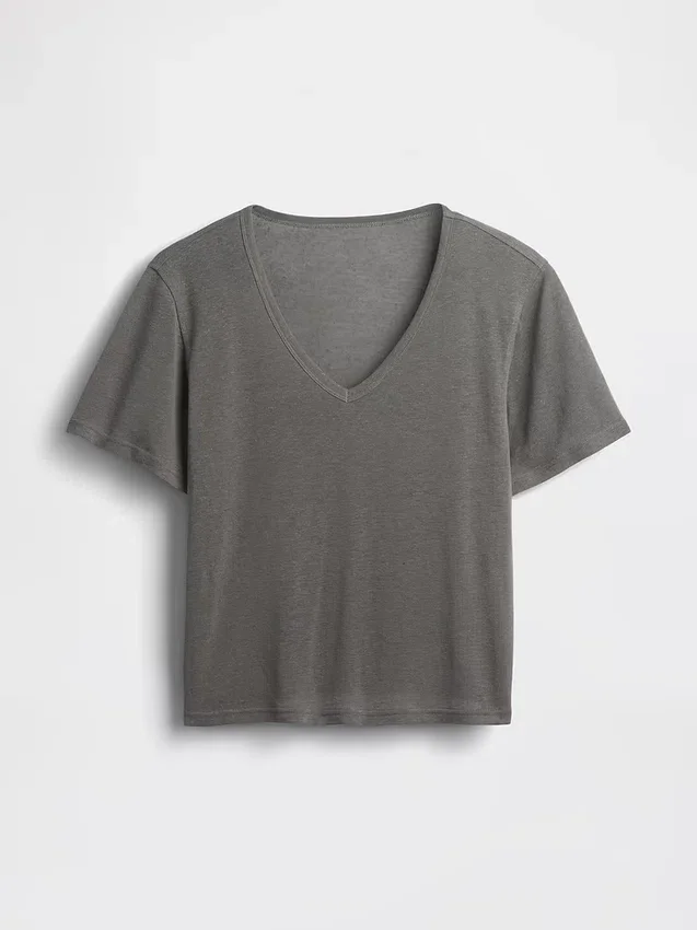 Linen-Blend Relaxed V-Neck T-Shirt