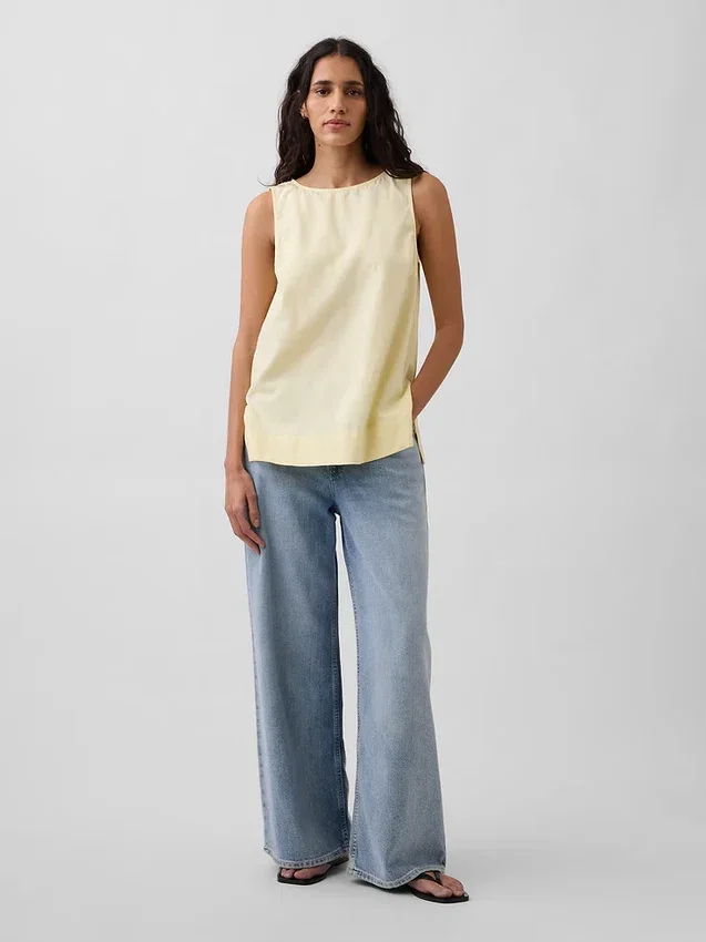 Linen-Blend Shell Tank Top