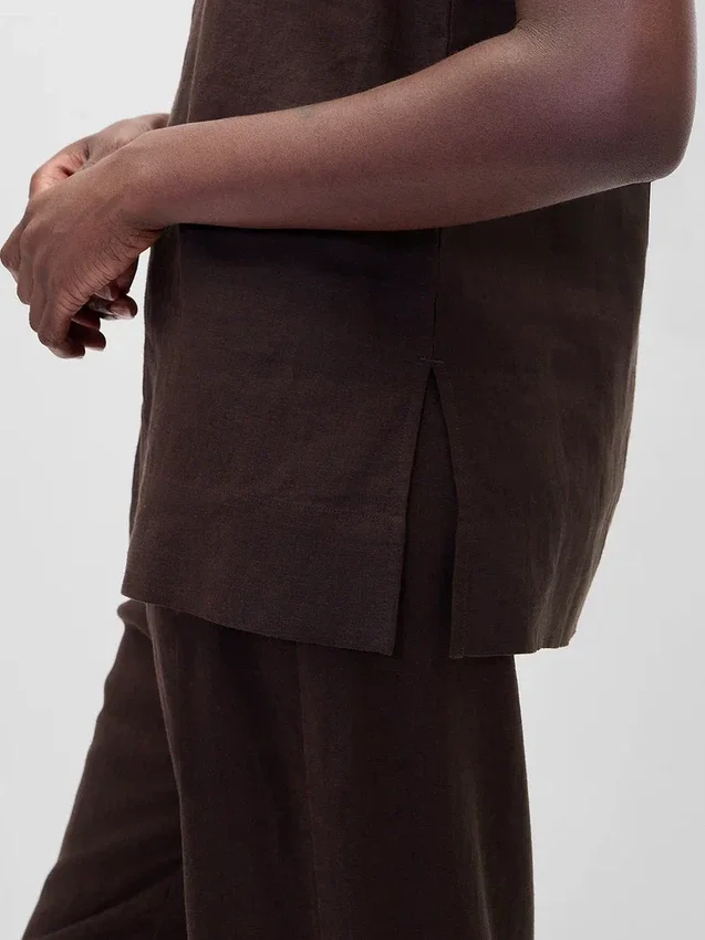 Linen-Blend Shell Tank Top