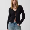 Linen-Blend Tie-Front Cardigan