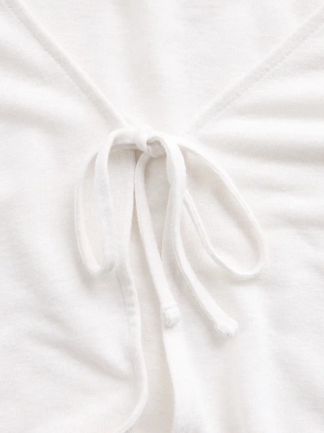 Linen-Blend Tie-Front Cardigan