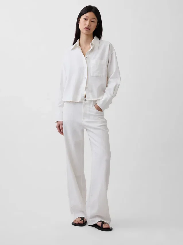 Linen-Cotton Wide-Leg Pants