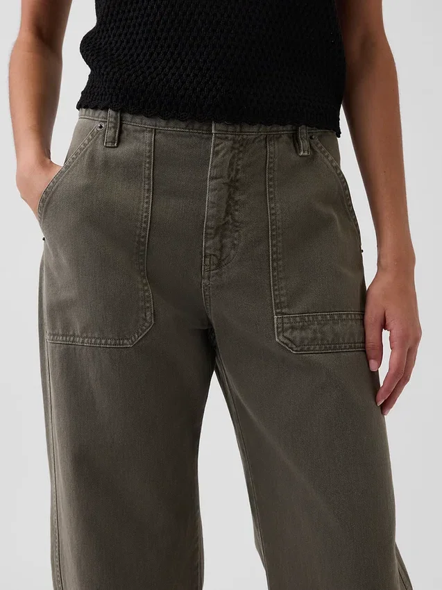 Mid Rise Barrel Utility Ankle Pants