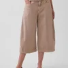 Mid Rise Belted Culotte Barrel Pants