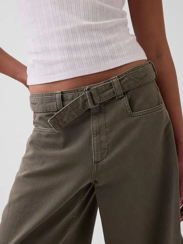 Mid Rise Belted Culotte Barrel Pants