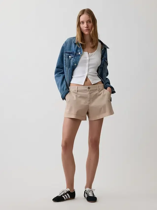 Mid Rise Khaki Shorts