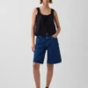 Mid Rise Longline Denim Shorts