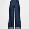 Mid Rise Metallic Cuffed Baggy Jeans