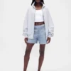 Mid Rise Printed Knit Denim Shorts