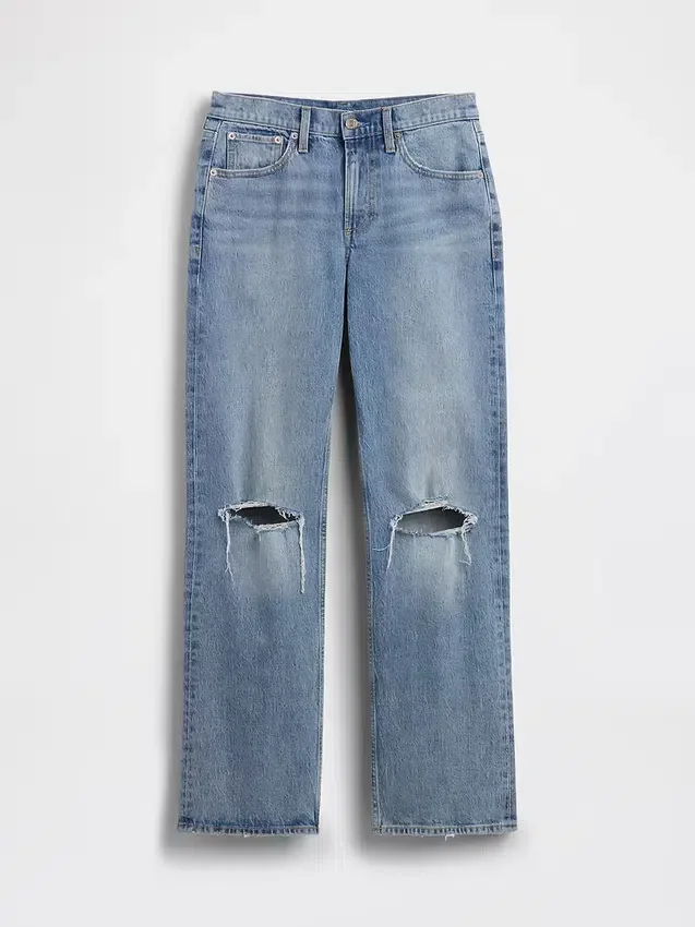 Mid Rise Relaxed Straight Jeans