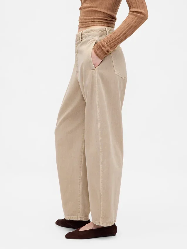 Mid Rise Twill Barrel Pants