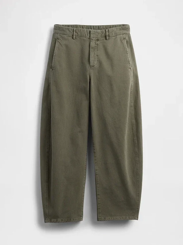 Mid Rise Twill Barrel Pants