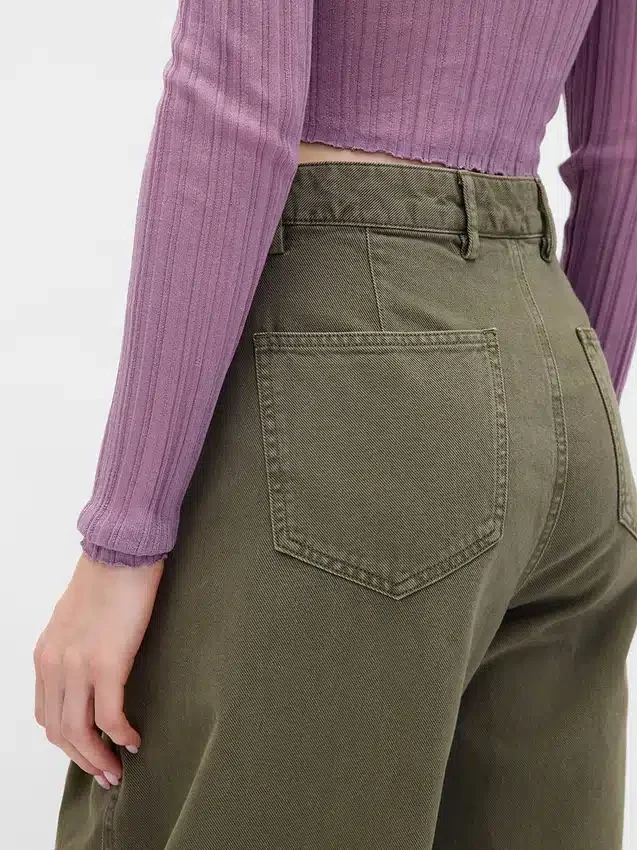 Mid Rise Twill Barrel Pants