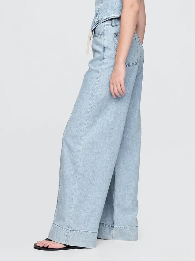 Mid Rise Ultrasoft Denim Baggy Trousers