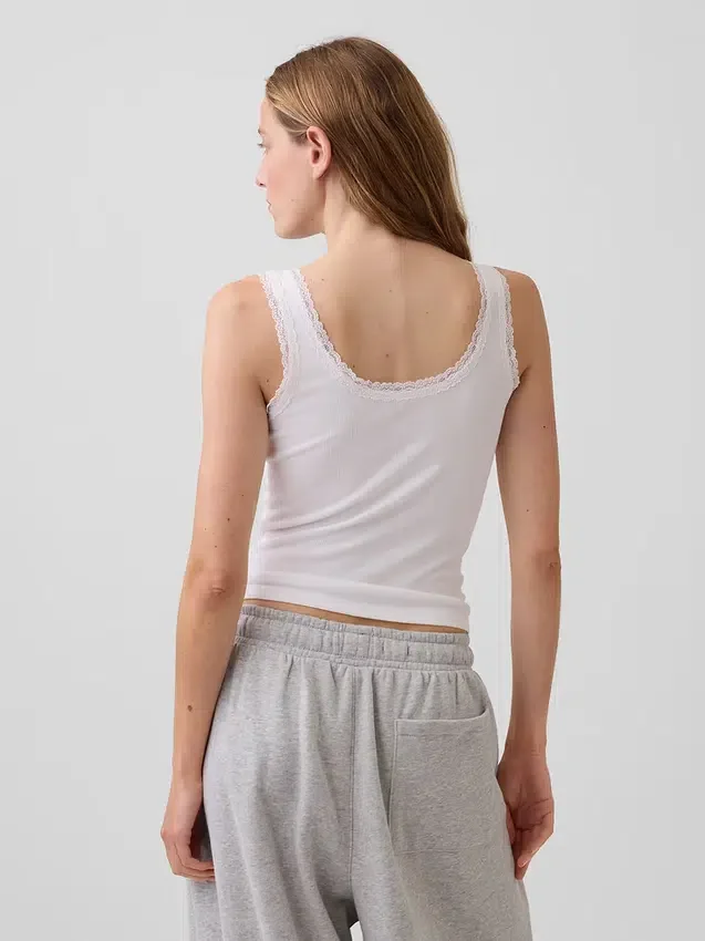 Mini Rib Lace-Trim Pj Tank Top