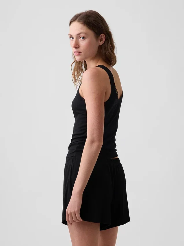 Mini Rib Lace-Trim Pj Tank Top