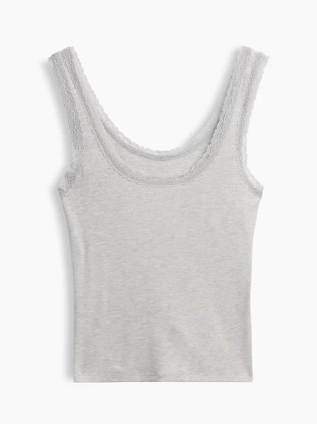 Mini Rib Lace-Trim Pj Tank Top