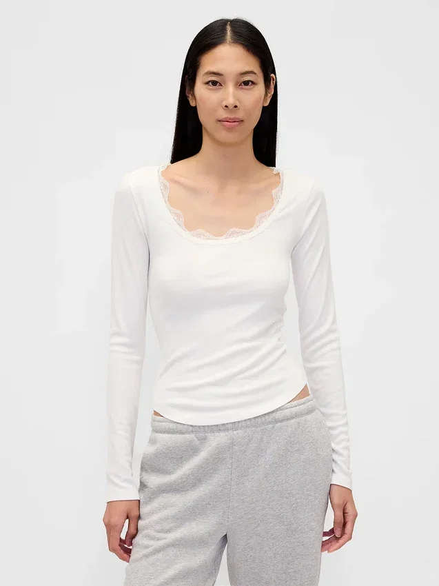 Mini Rib Lace-Trim Pj Top