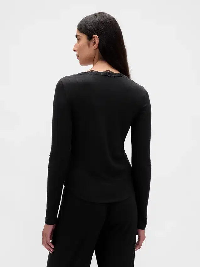 Mini Rib Lace-Trim Pj Top