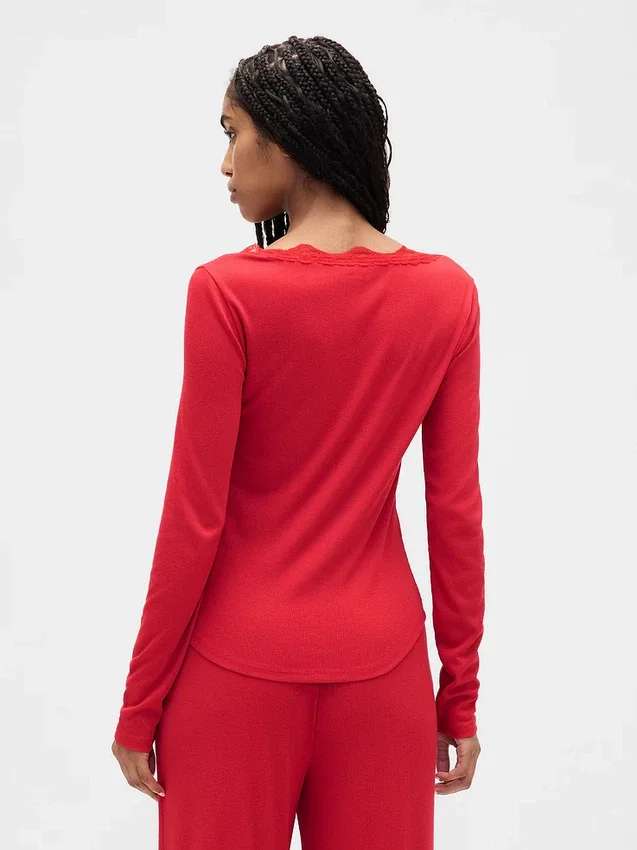 Mini Rib Lace-Trim Pj Top