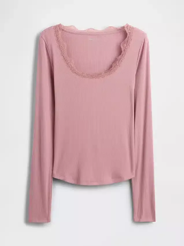 Mini Rib Lace-Trim Pj Top