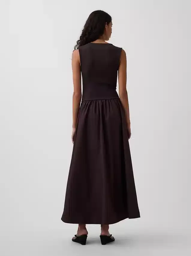 Mixed Media Drop-Waist Maxi Dress