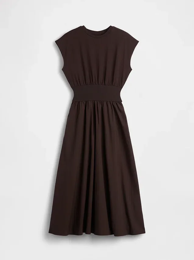 Mixed Media Drop-Waist Midi Dress
