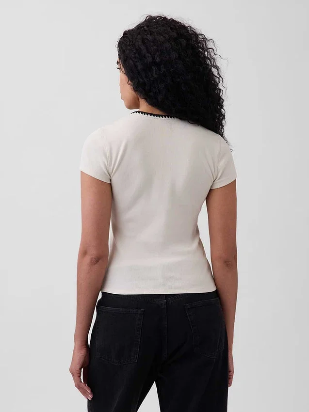 Modern Rib Button-Front Crew T-Shirt